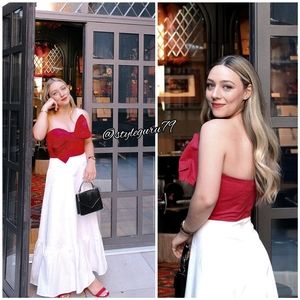 NWT, Anthropologie, Hutch Colorblocked Bow-Tie Maxi Dress in Red and White